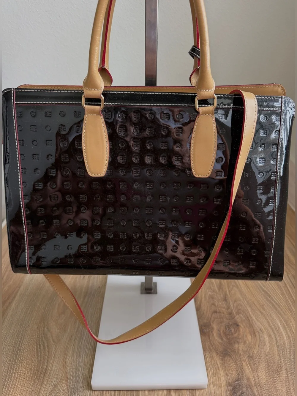 Arcadia Made in Italy Patent Leather Embossed Satchel Tote Bag w/ Strap & Duster
